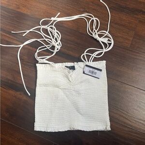 The Reset White Smocked Crop Top